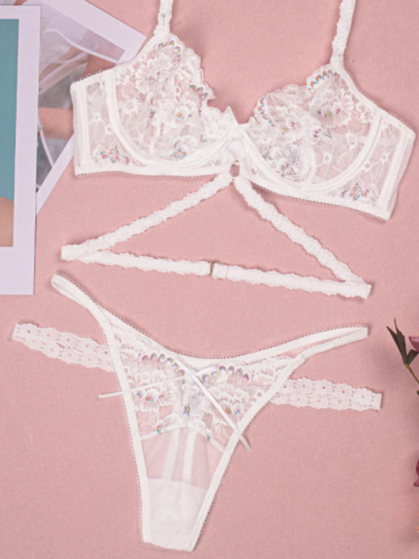 Bloom in Lace – Sexy 3-Piece Embroidered Lingerie Set