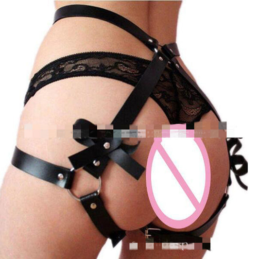 Trendy Leather Lingerie Belt with Bow and Leg Loops