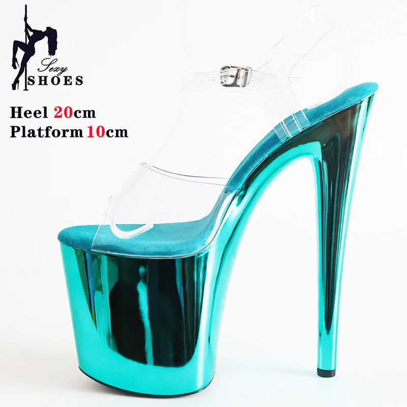 8 Inches Women Shine Electroplated Heel Sandals Pole Dance Shoes Sexy Stripper Nightclub High Heels 20CM Exotic Models Show