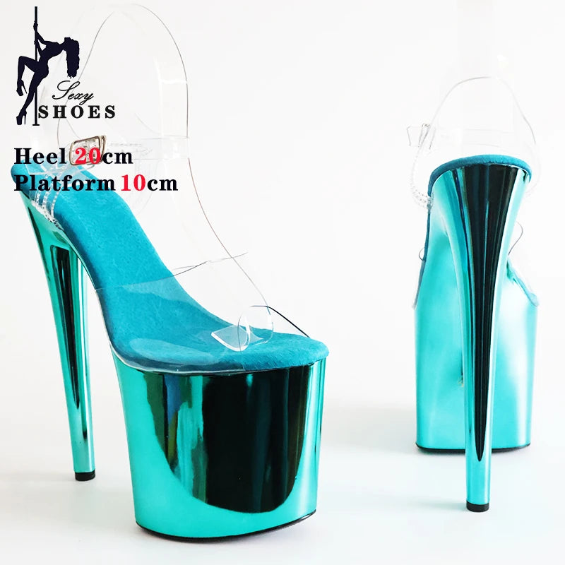 8 Inches Women Shine Electroplated Heel Sandals Pole Dance Shoes Sexy Stripper Nightclub High Heels 20CM Exotic Models Show