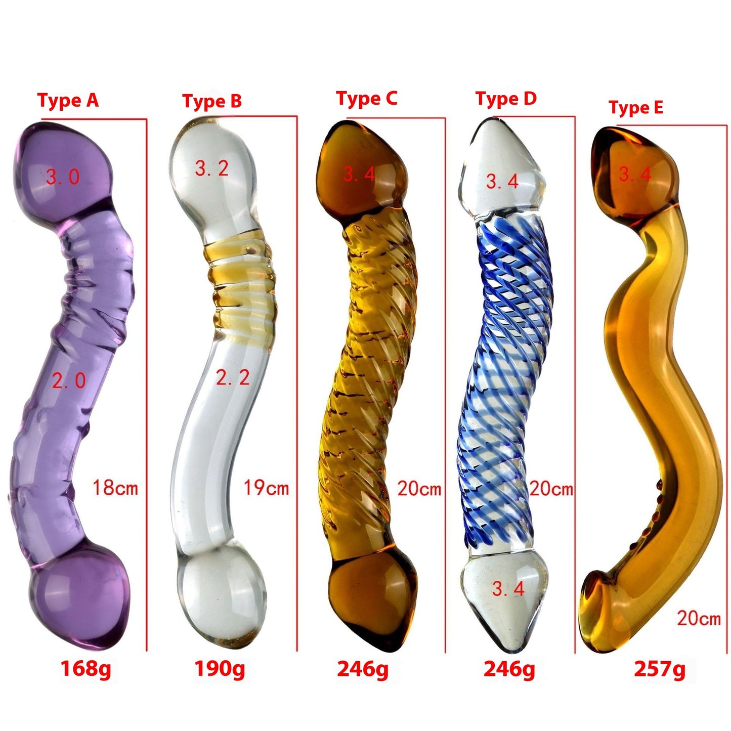 S Curved Transparent Glass Toy Double-headed For Women