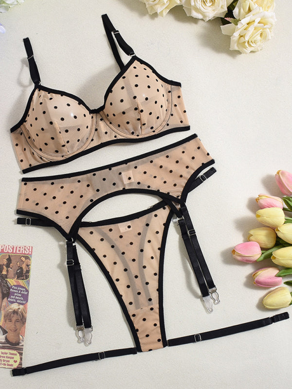 Playful Temptation – Polka Dot Mesh Lingerie Set