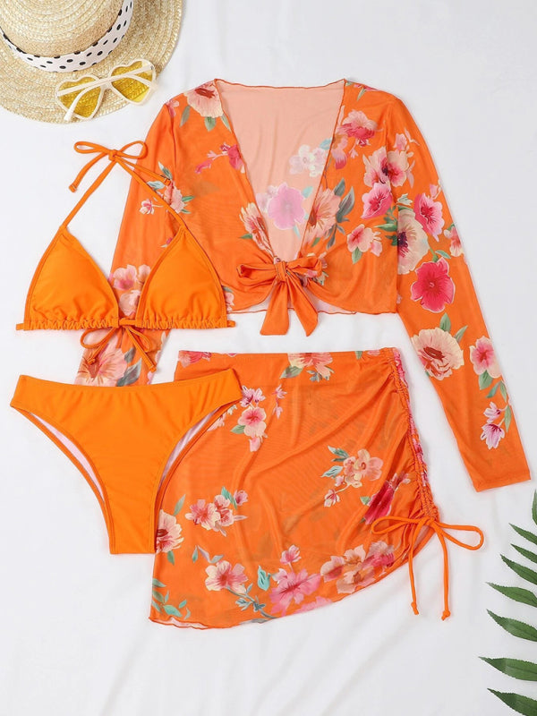 Women's Two-piece Floral Print Drawstring Bikini